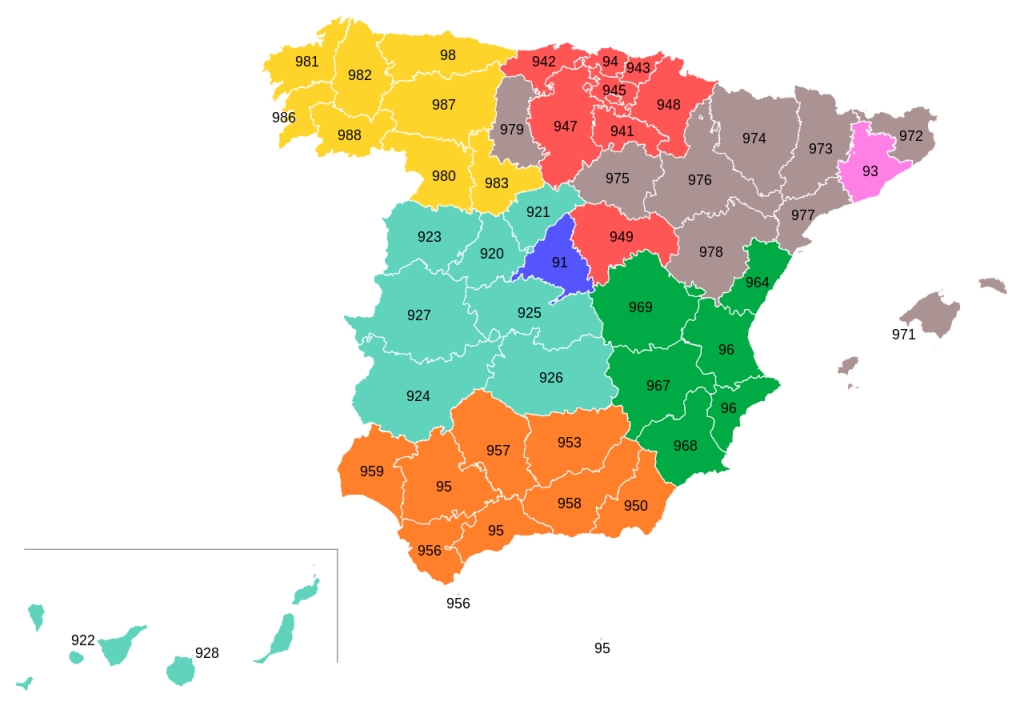 Como são os prefixos telefônicos da Espanha? 17