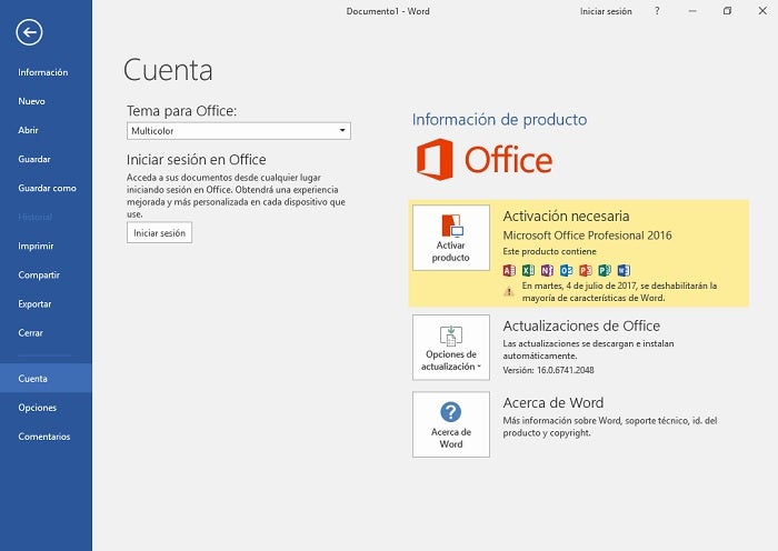 Ativação do Office 2016