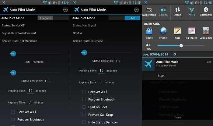 Interface do modo piloto automático