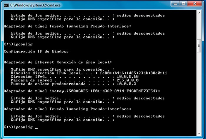 console ifconfig