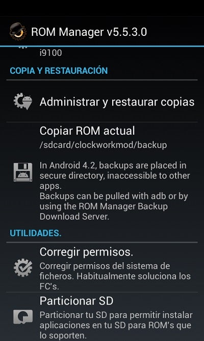 Particionar o microSD com ROM Manager