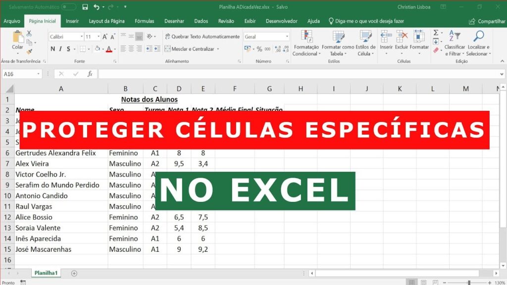 Como bloquear celulas individuais em uma planilha do excel no office 1