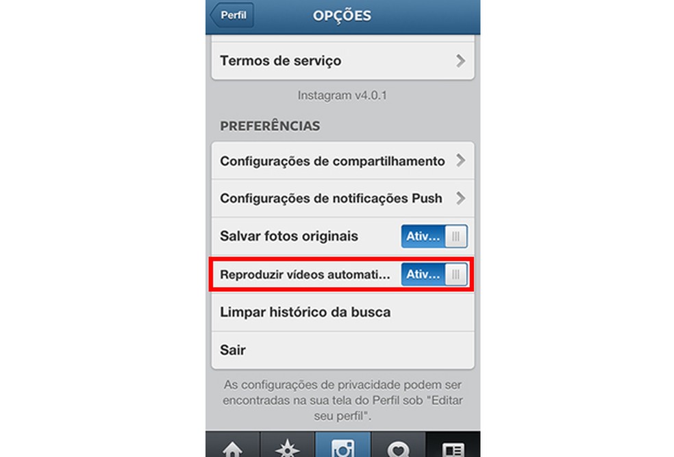 Como desligar o auto play de videos no instagram 1
