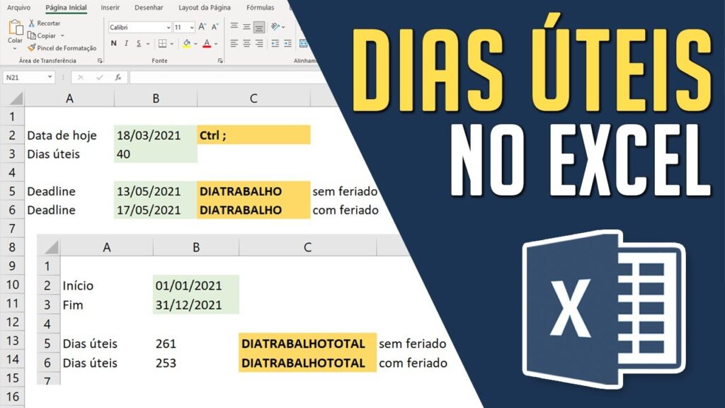Como calcular dias uteis no excel 1