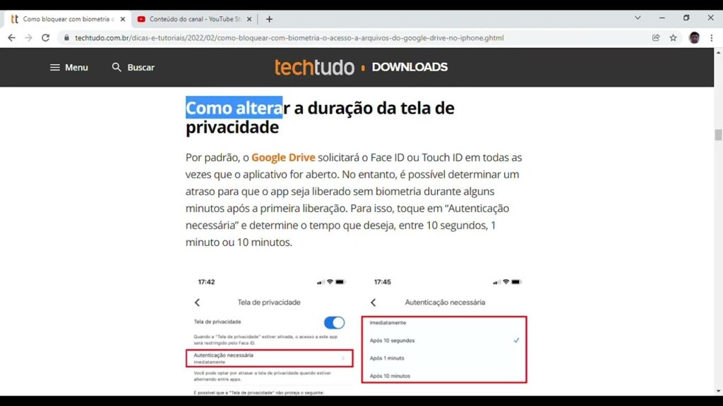 Como bloquear com biometria o acesso a arquivos do google drive no iphone 1