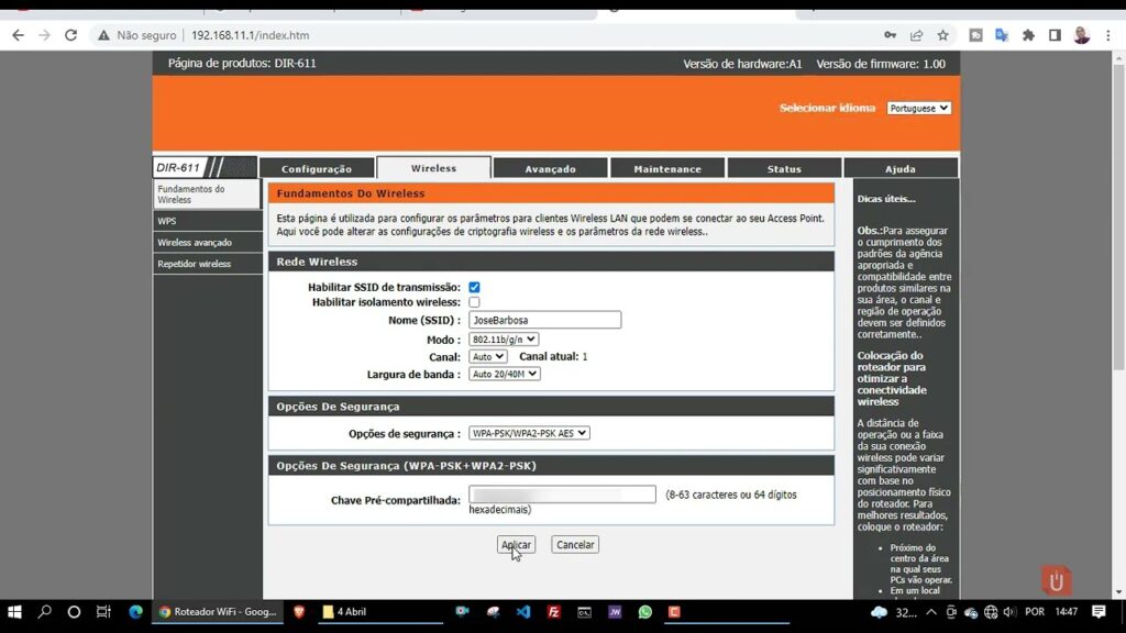 Como mudar o nome e senha da rede wi fi do roteador d link 1