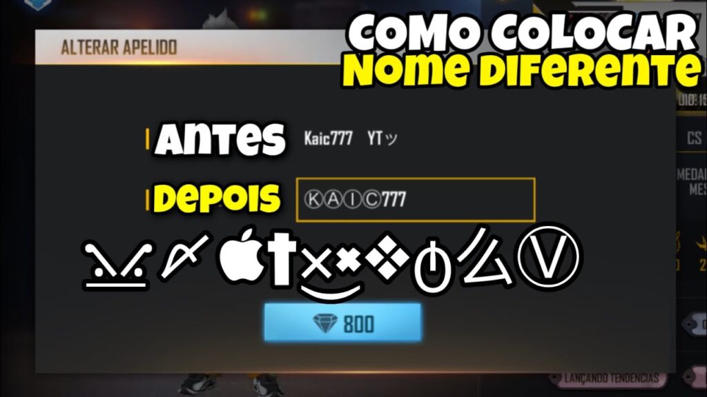 Como mudar nome no free fire e colocar simbolos no nick 1