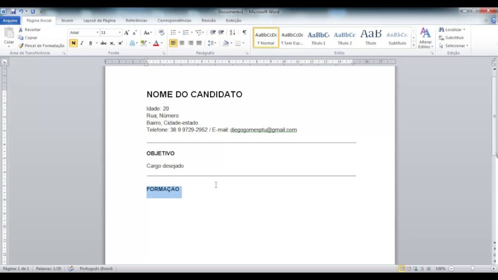 Como fazer curriculo no word 1