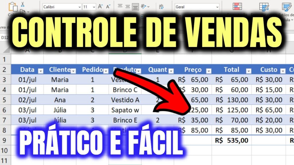 Como fazer uma planilha de vendas no excel 1