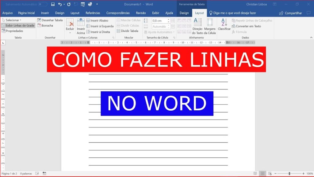 Como inserir linha no word 1