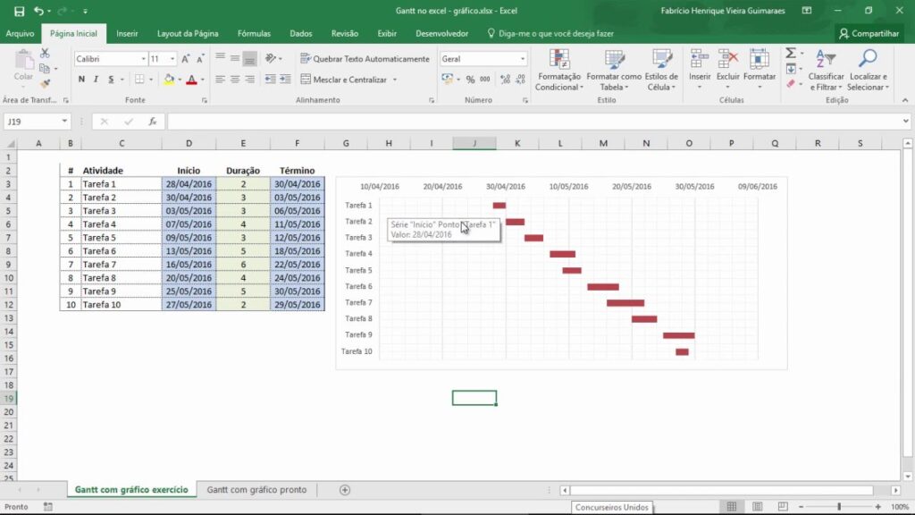 Como fazer grafico de gantt no excel 1