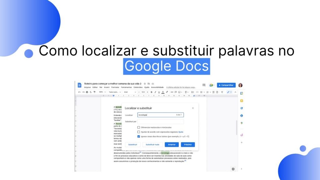 Como localizar e substituir palavras no google docs 1