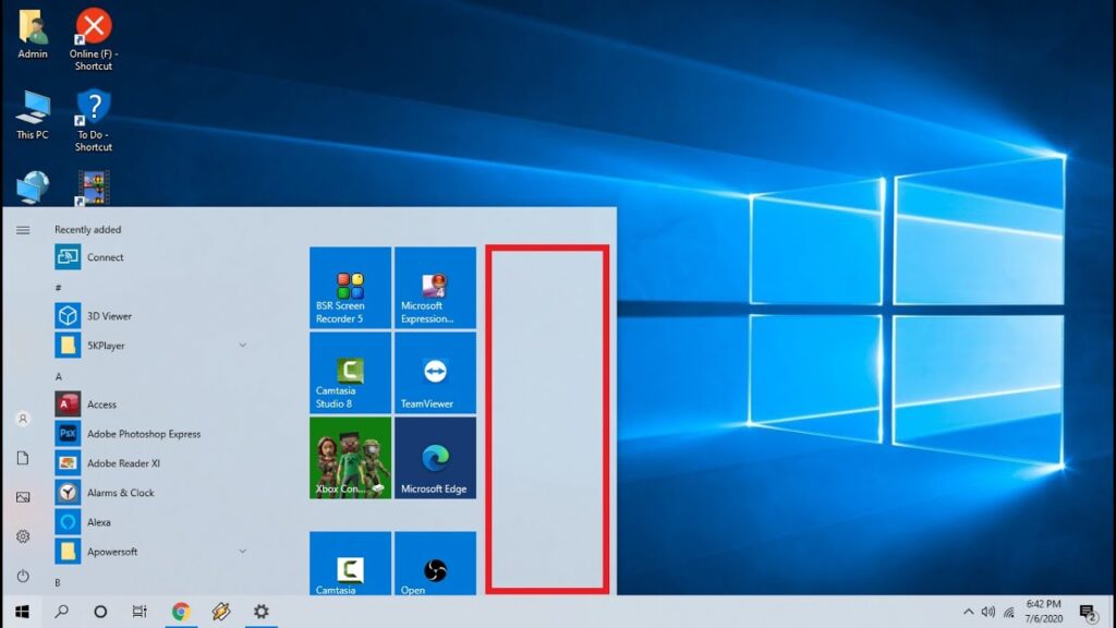 Como remover blocos em branco no menu iniciar do windows 10 1