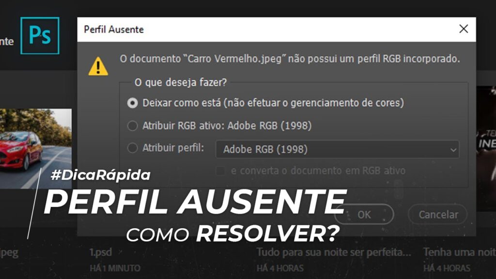 Como desativar o aviso de perfil ausente do photoshop 1