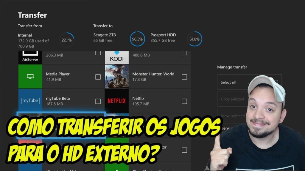 Como transferir jogos do console xbox one para um hd externo 1