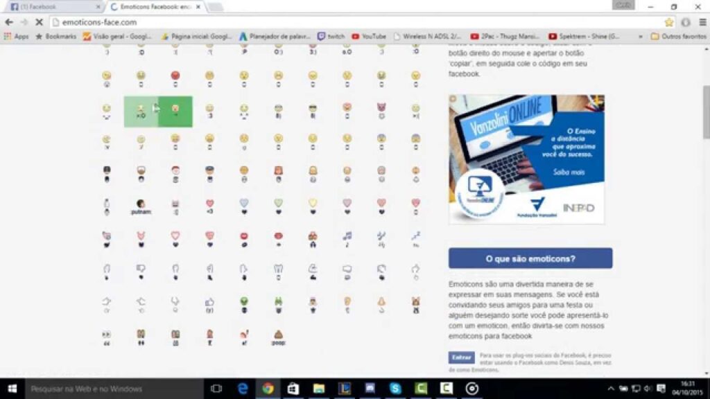 Como usar emoticons secretos no facebook 1