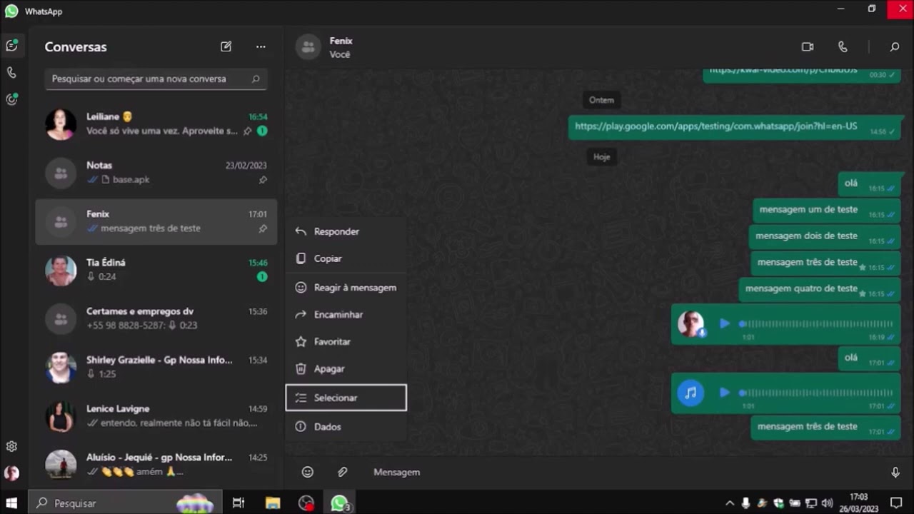 Como encaminhar varias mensagens de uma vez no whatsapp web
