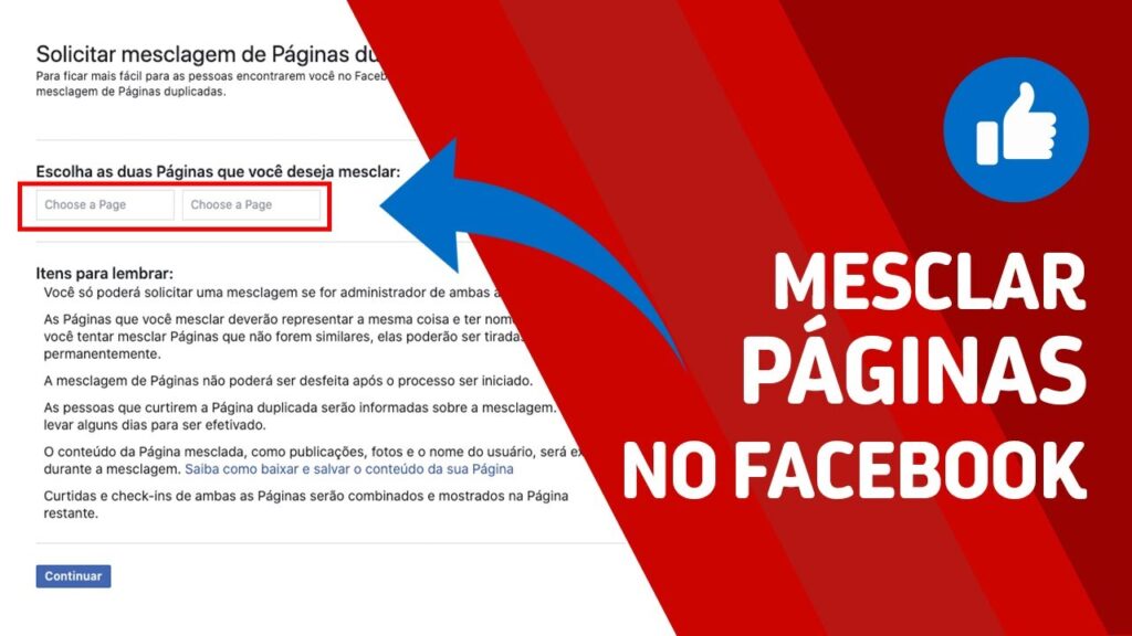 Como mesclar duas paginas no facebook 1