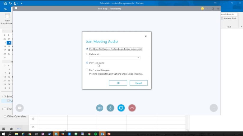 Como agendar uma ligacao skype com o outlook 1