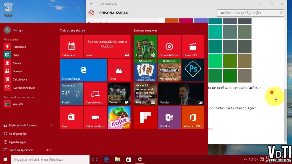 Como alterar o esquema de cores do windows 10 1