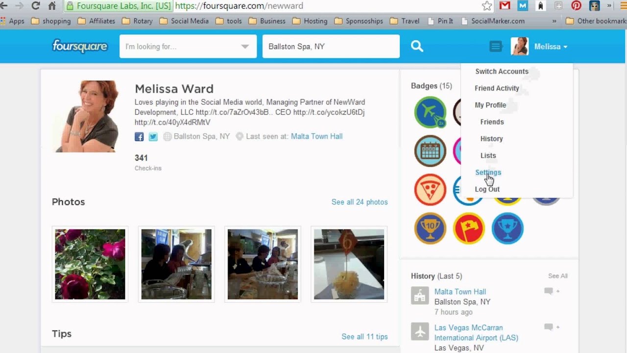 Como compartilhar check ins do foursquare no facebook e twitter 1