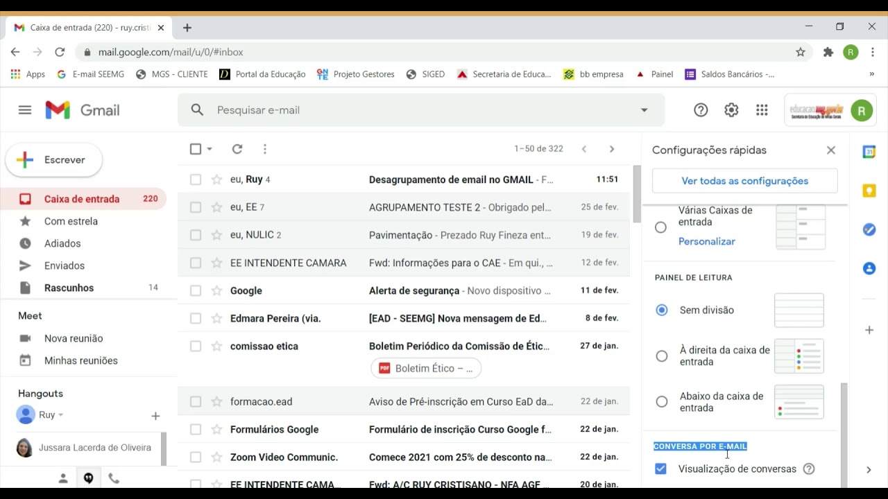 Como desagrupar os emails do gmail 1