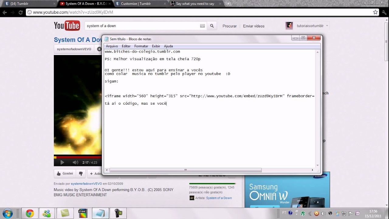 Como colocar musica do youtube no tumblr 1
