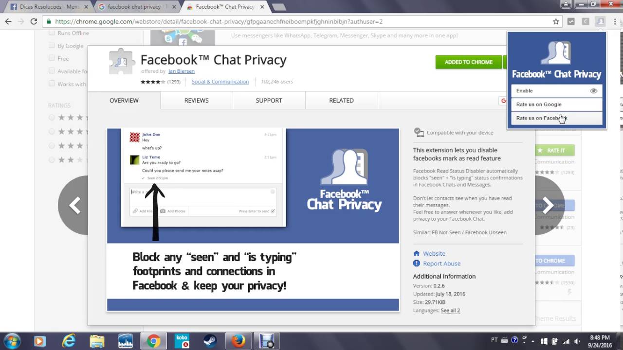 Como desativar alerta de visto no chat do facebook e ficar invisivel 1