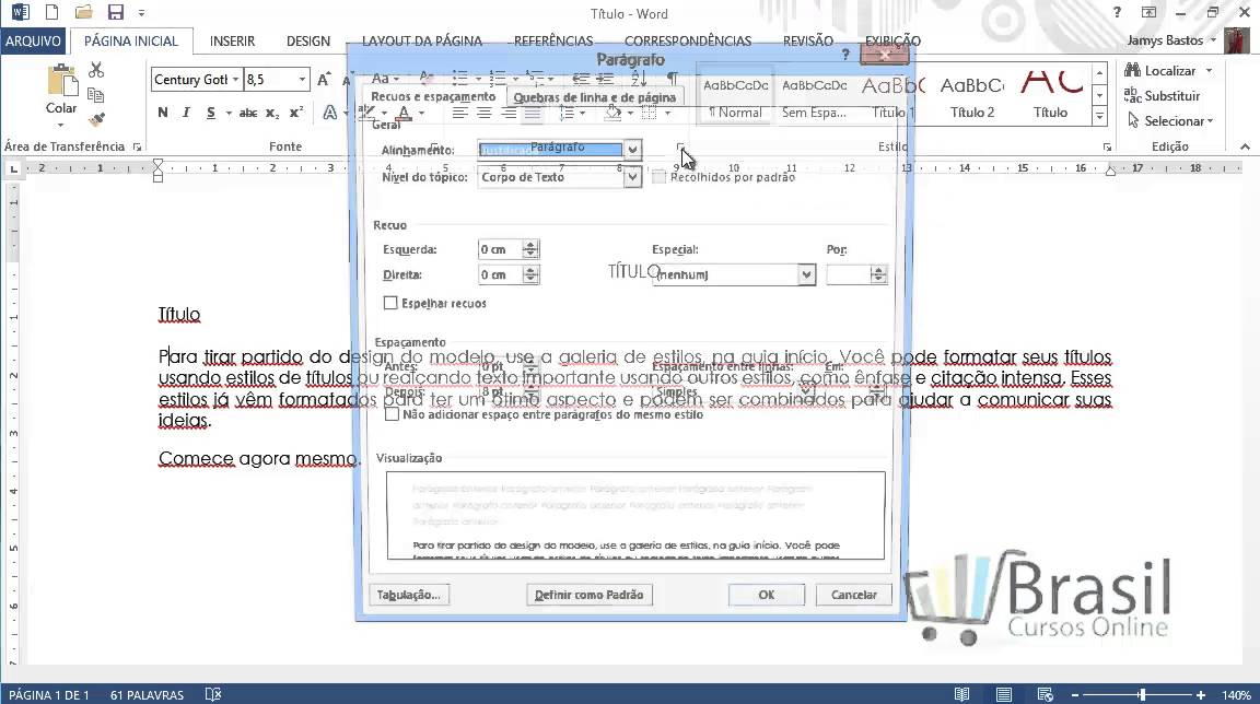 Como mudar o espacamento padrao de linhas no word 2013 1