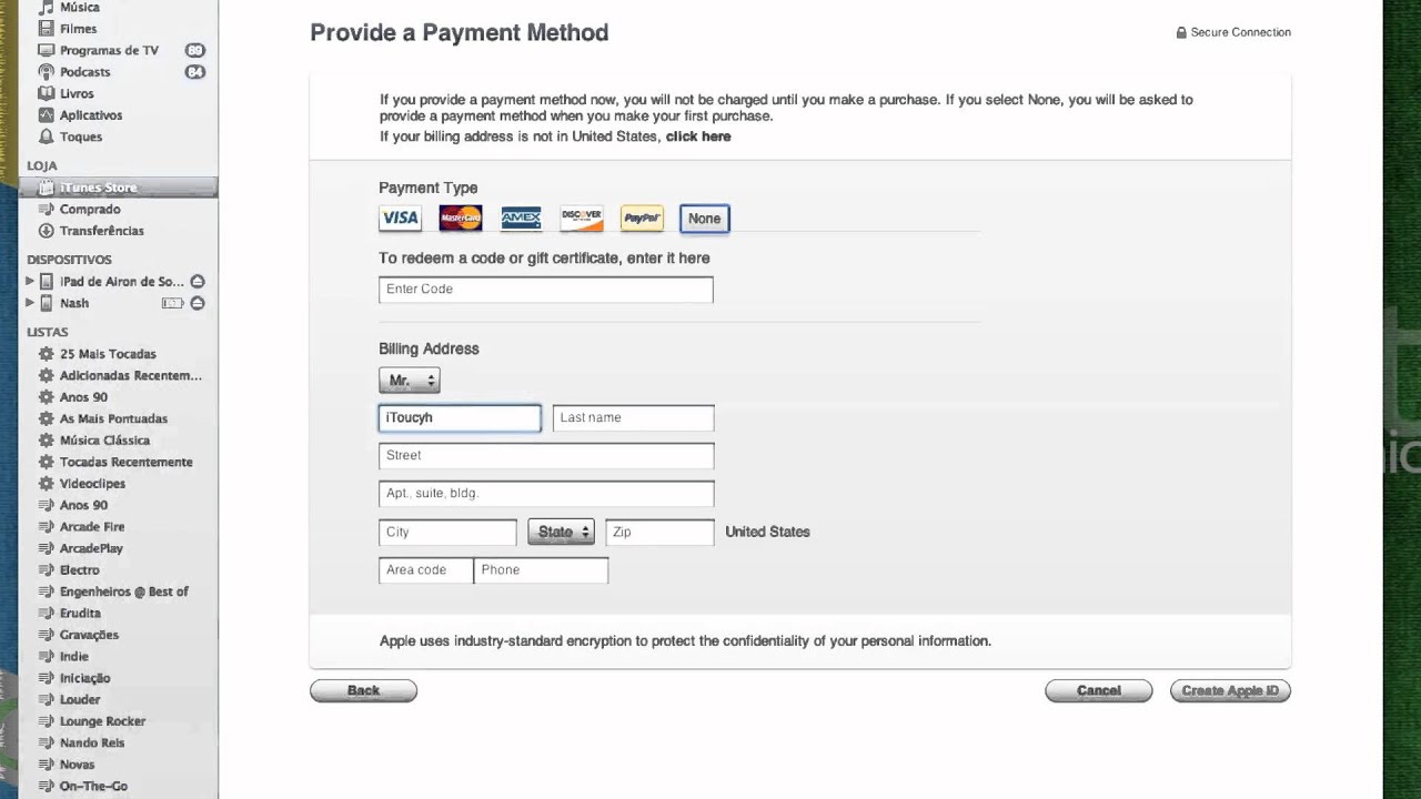 Como criar uma conta na itunes store americana sem cartao de credito 1