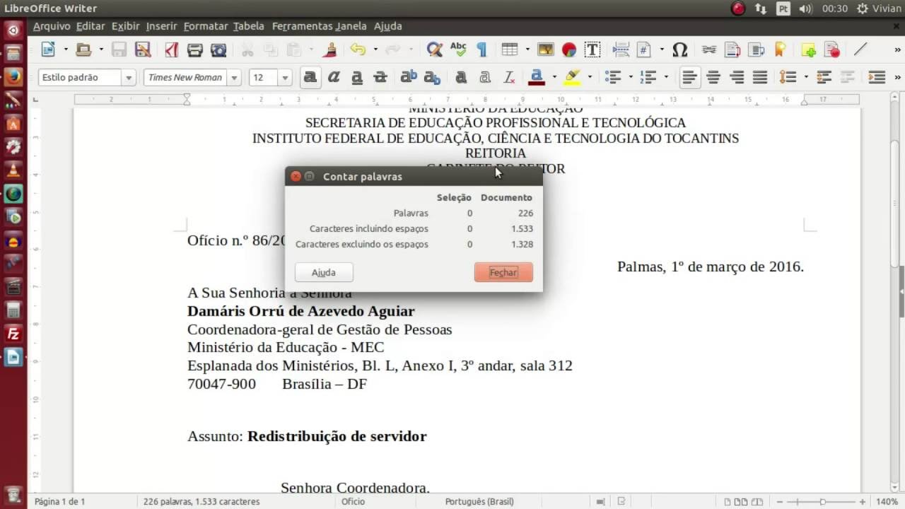 Como ver o numero de palavras escritas no libreoffice writer 1