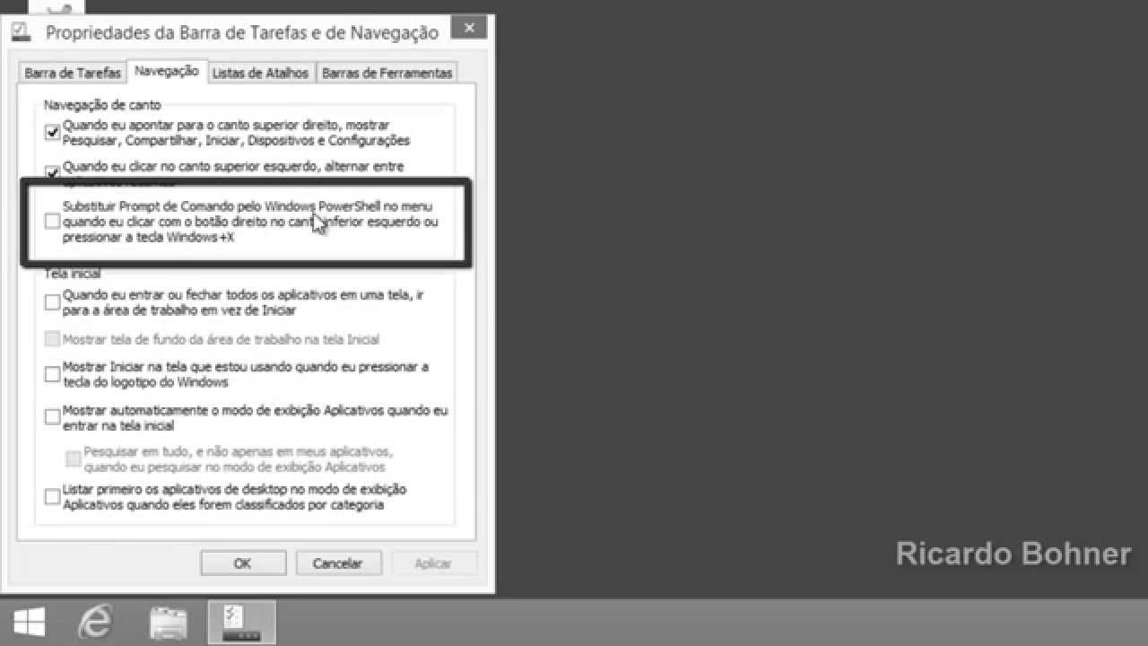 Como substituir o powershell pelo prompt de comando no menu do windows 81 1