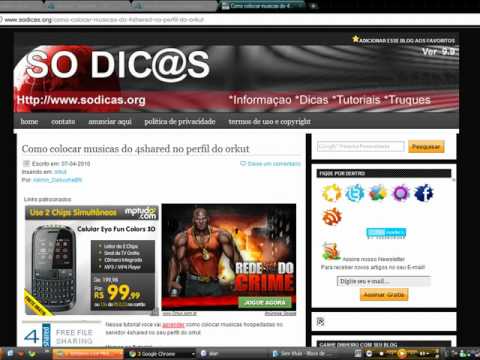 Como colocar musicas do 4shared no seu perfil do orkut 1