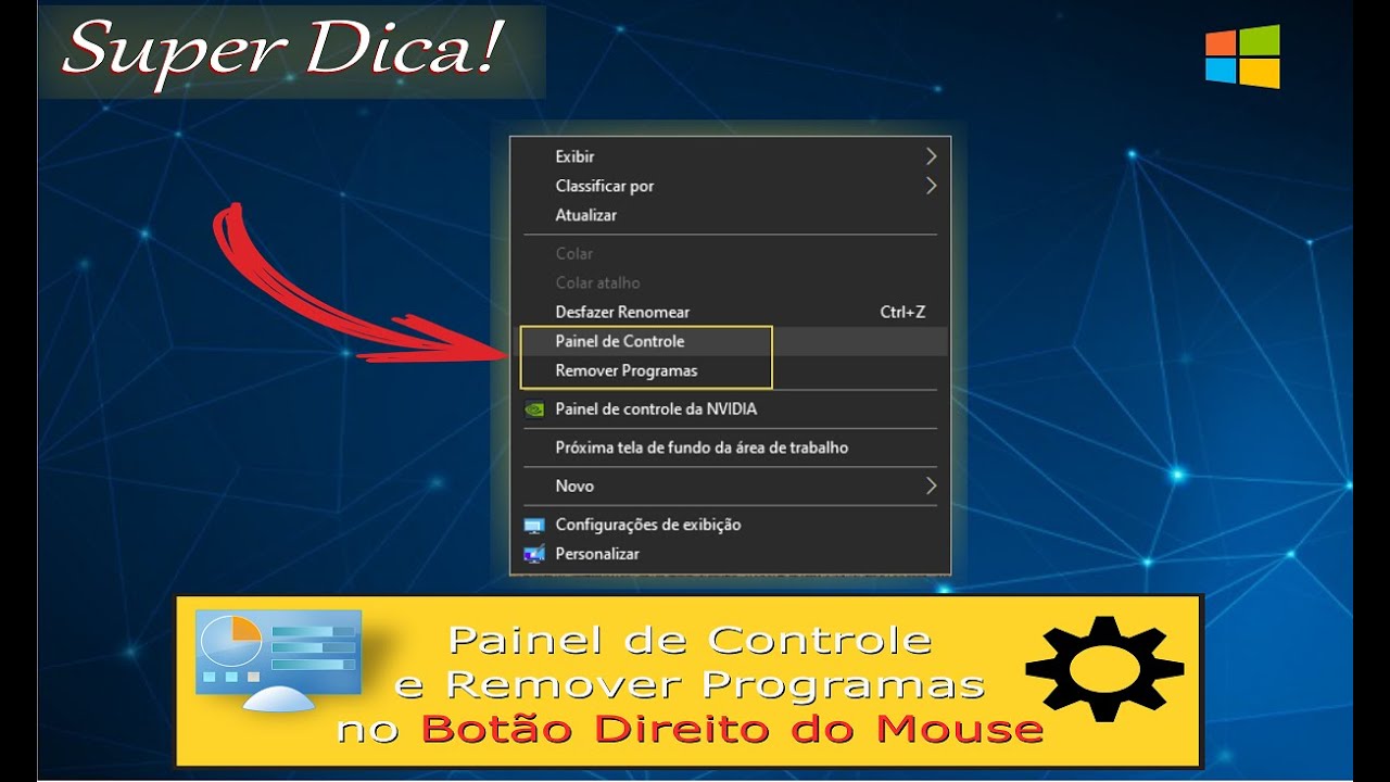 Como acessar o painel de controle com o botao direito do mouse 1