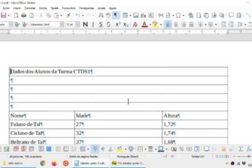 Como adicionar colunas no openoffice writer