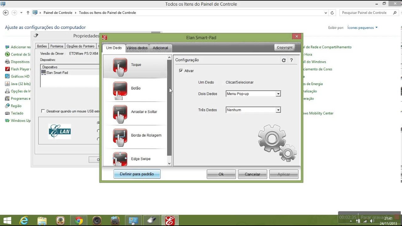 Como habilitar os gestos no touchpad em notebooks com windows 8 1
