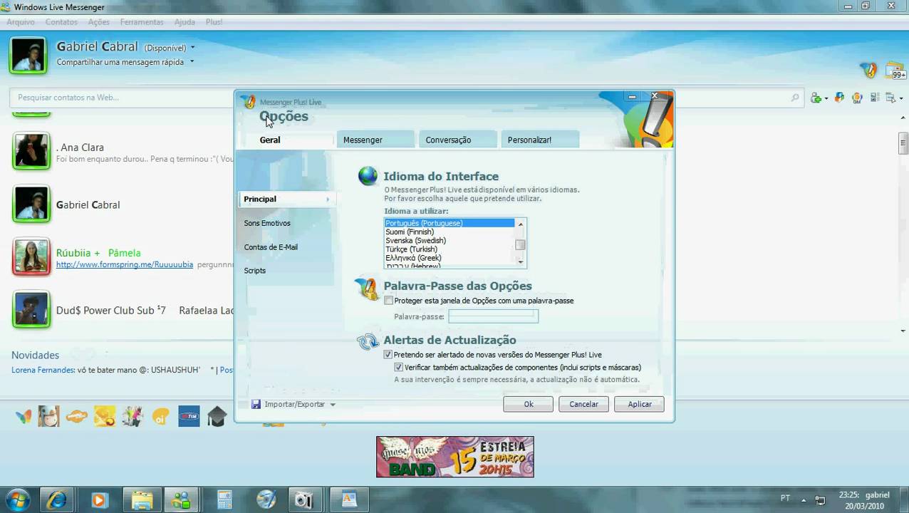 Como mostrar data e hora nas mensagens do msn 2011 10