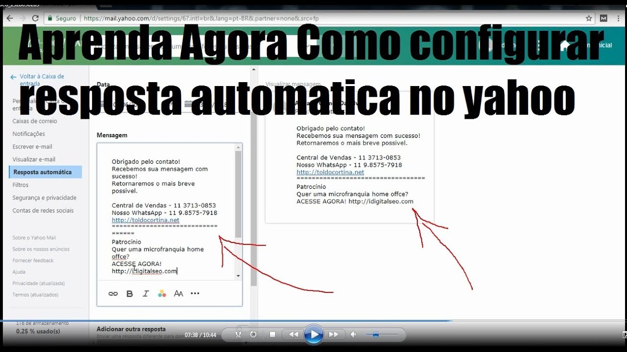 Como configurar resposta automatica no yahoo mail 1