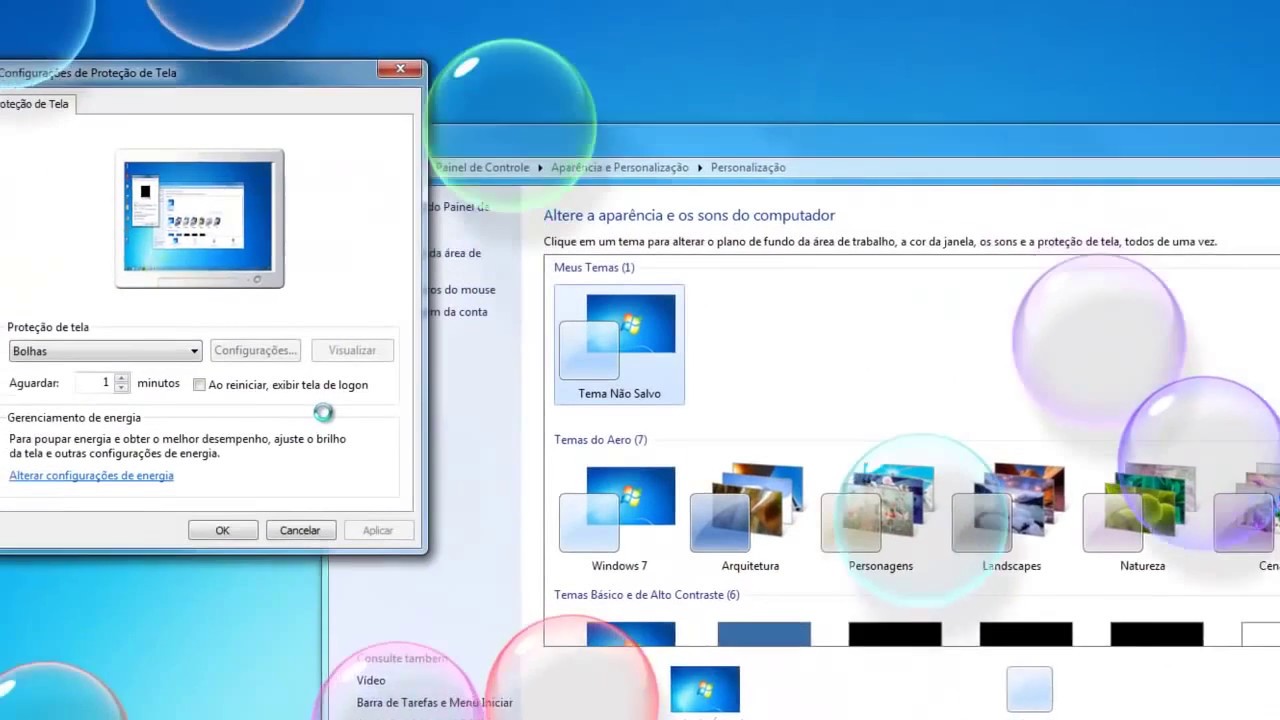 Como mudar protecao de tela no windows 7 1