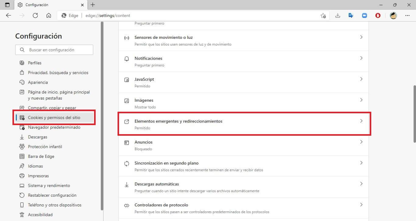 bloquear pop-ups no Microsoft Edge