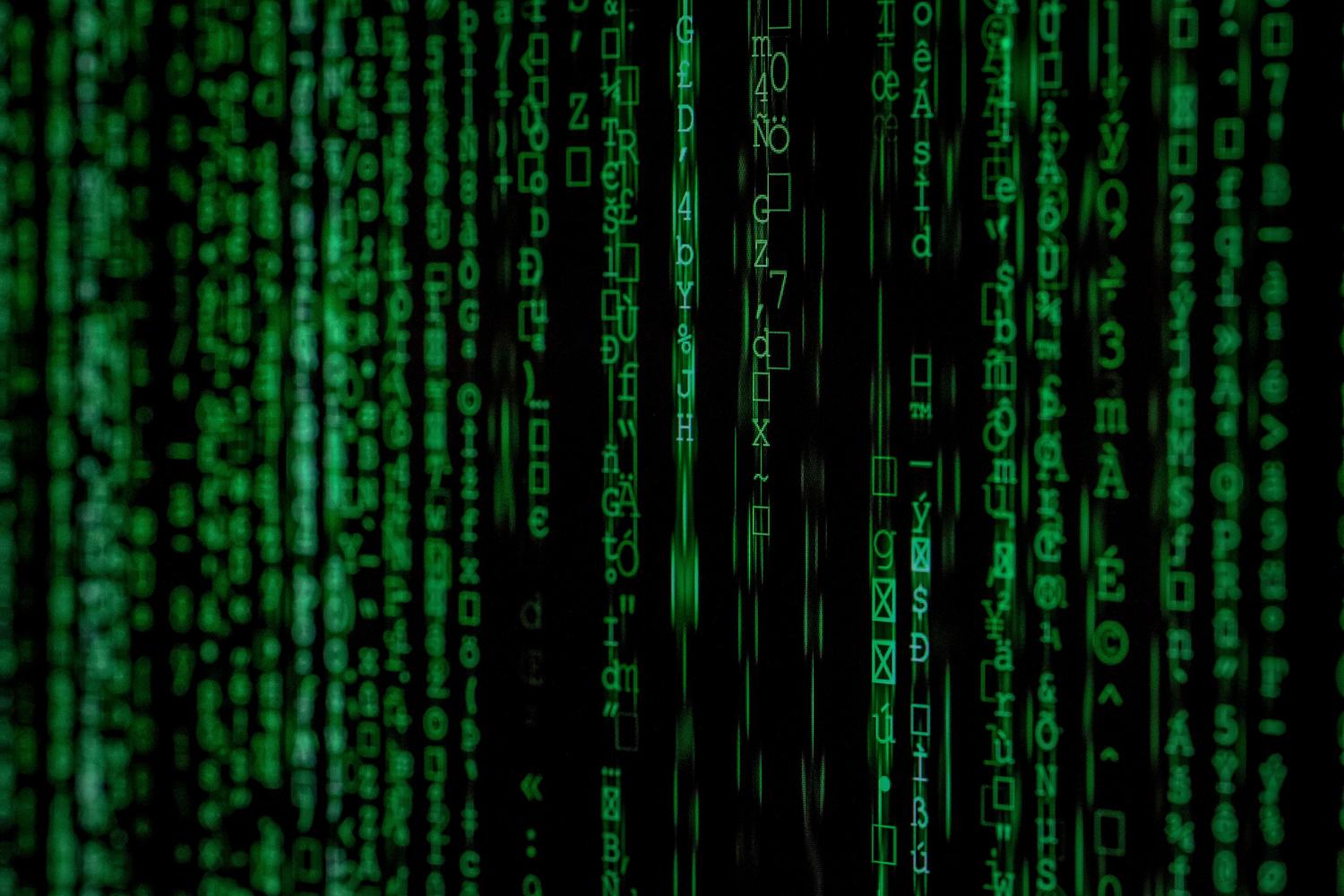 Fondo abstracto de código binario estilo Matrix que representa la naturaleza digital de los archivos y los datos.